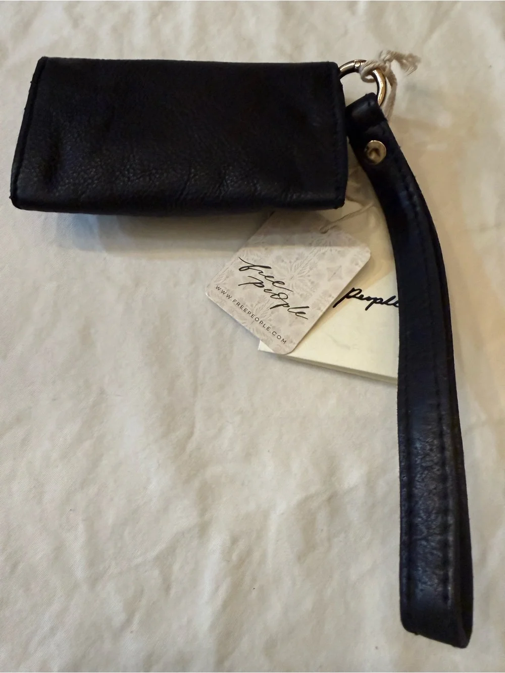 Free People Black Leather Wristlet Clutch with Removable Strap